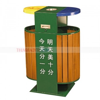 Cung cấp thùng rác gỗ ngoài trời 2 ngăn